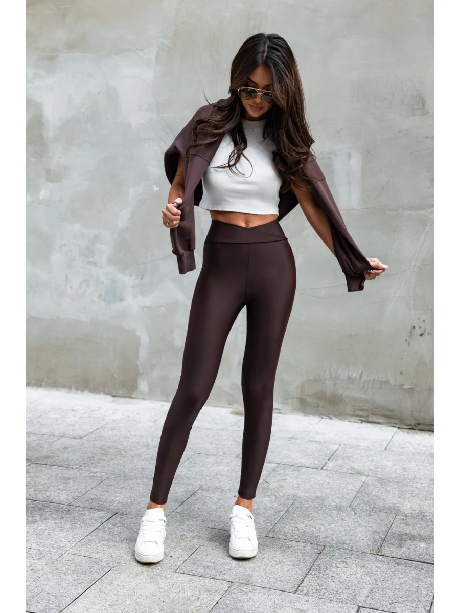 Classic wrap waist women's leggings chocolate LUX SHAPE PUSH UP T28 MITARE  Color czekoladowy Size 34