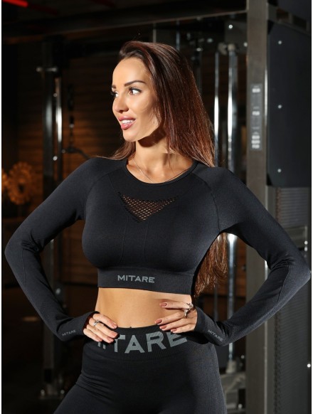 Crop top à manches longues SENSUAL K022 noir MITARE